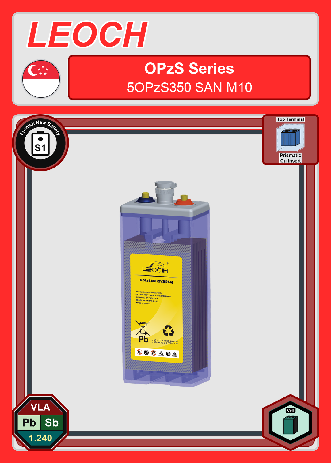 Furnish New Battery Leoch Battery OPzS Series 5OPzS350 SAN M10