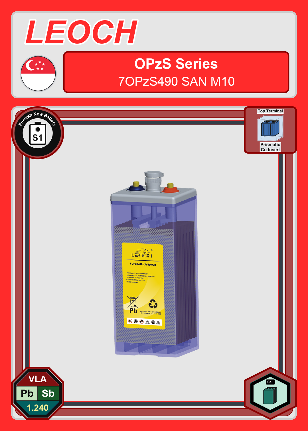 Furnish New Battery Leoch Battery OPzS Series 7OPzS490 SAN M10