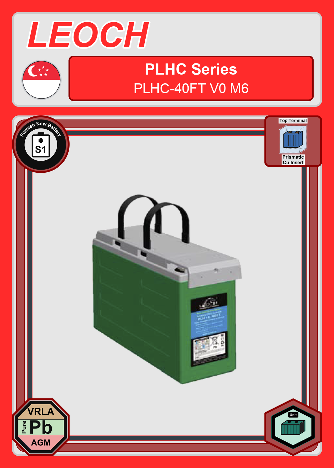Furnish New Battery Leoch Battery PLHC Series PLHC 40FT V0 M6