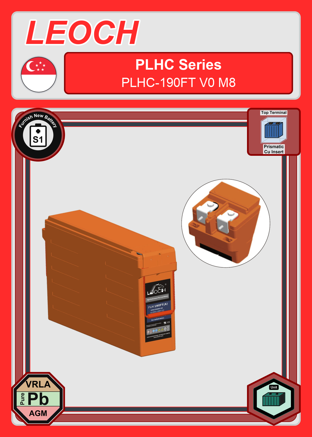 Furnish New Battery Leoch Battery PLHC Series PLHC 190FT V0 M8