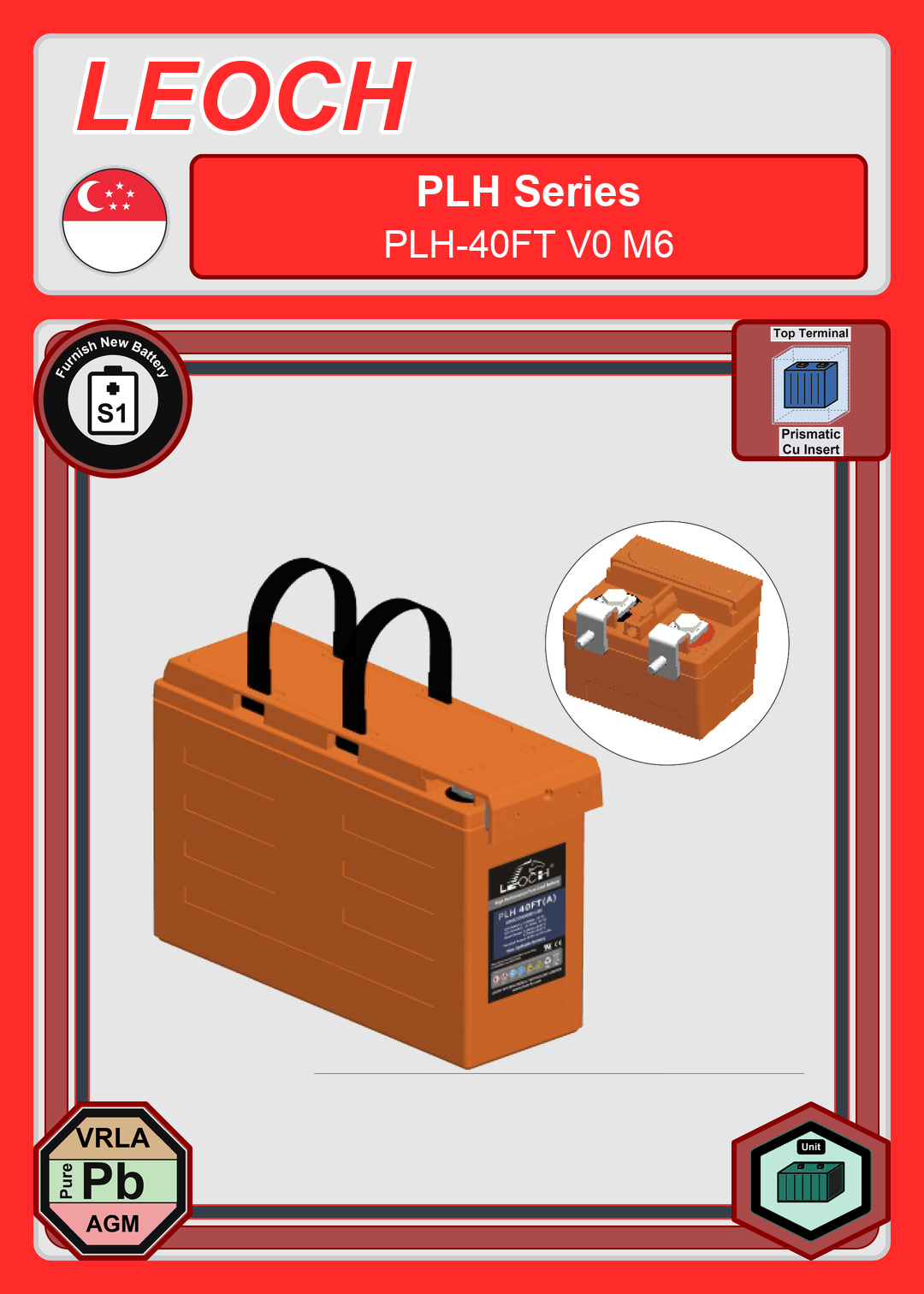 Furnish New Battery Leoch Battery PLH Series PLH 40FT V0 M6