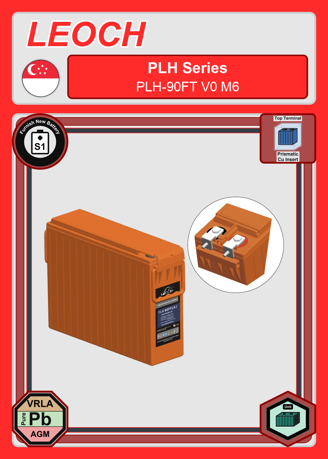 Furnish New Battery Leoch Battery PLH Series PLH 90FT V0 M6