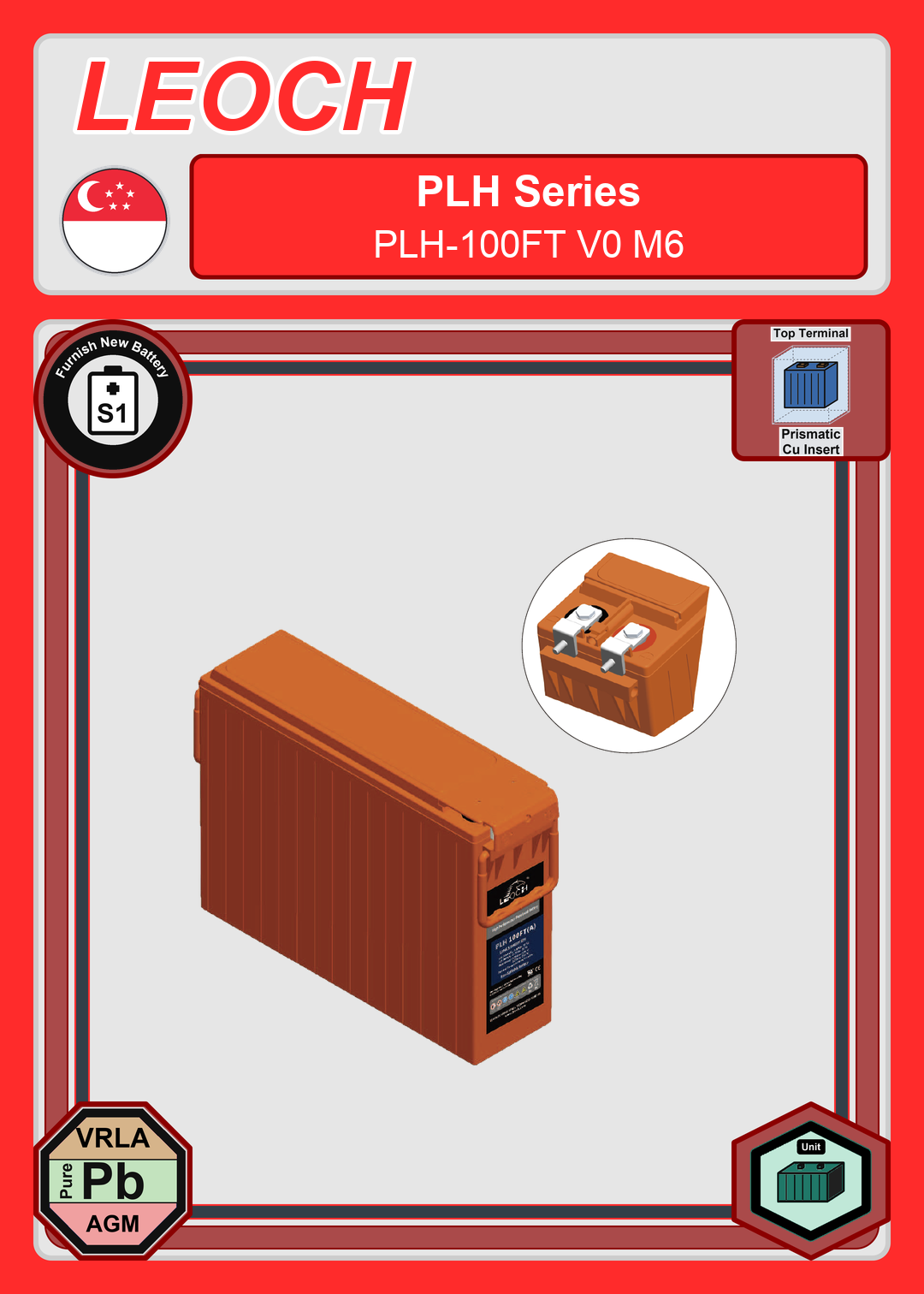 Furnish New Battery Leoch Battery PLH Series PLH 100FT V0 M6