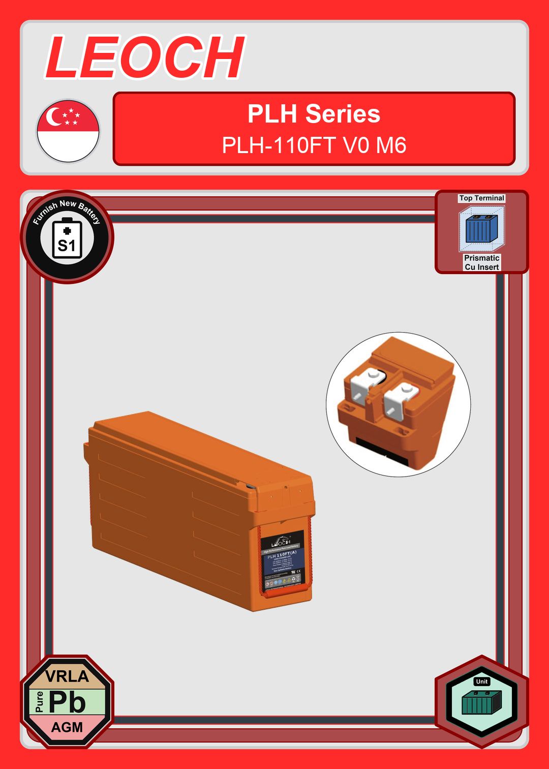 Furnish New Battery Leoch Battery PLH Series PLH 110FT V0 M6