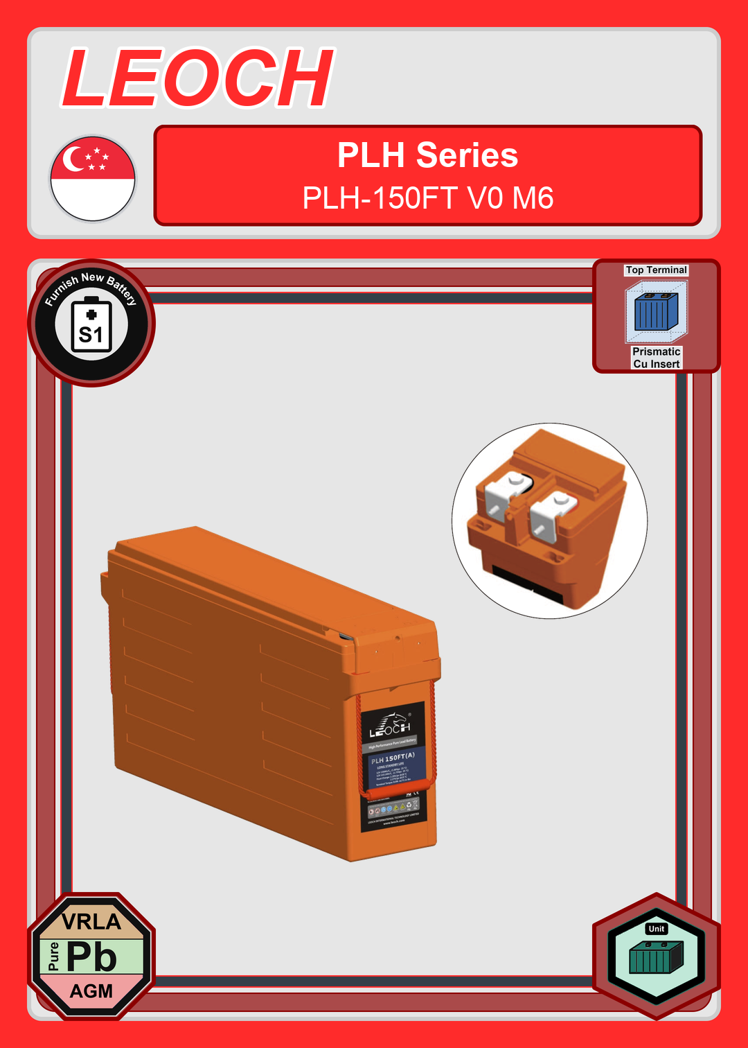 Furnish New Battery Leoch Battery PLH Series PLH 150FT V0 M6