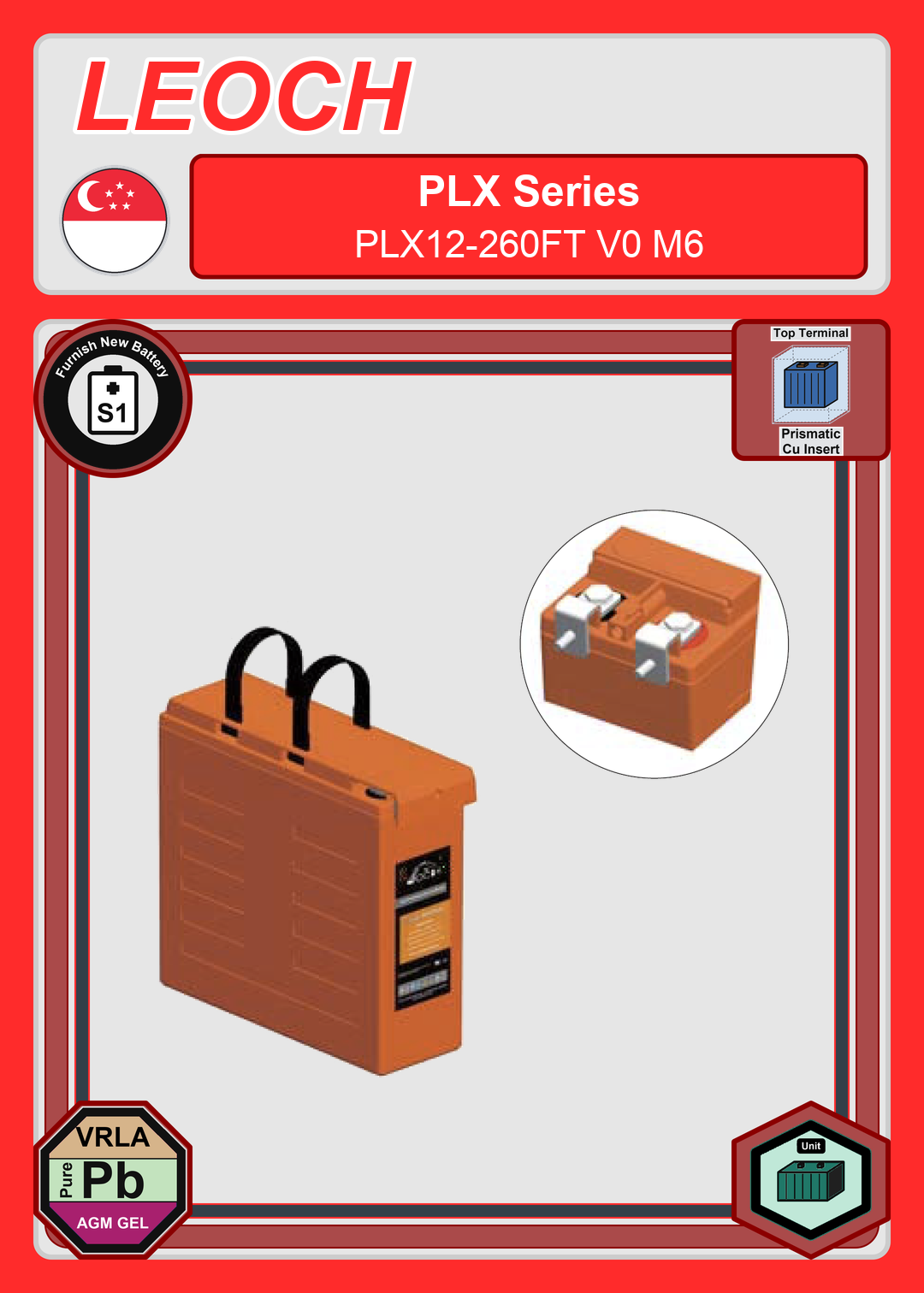 Furnish New Battery Leoch Battery PLX Series PLX12 260FT V0 M6