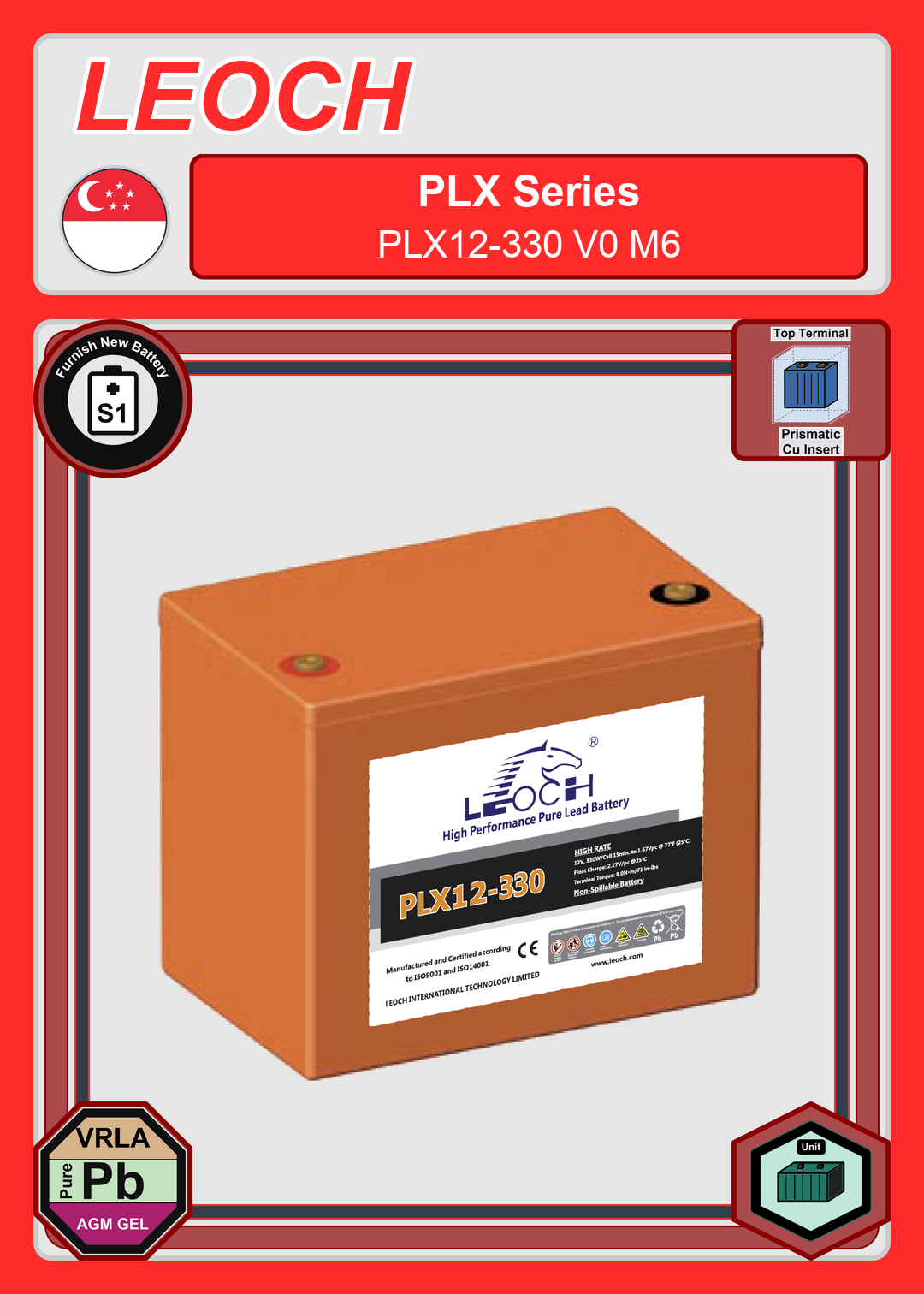 Furnish New Battery Leoch Battery PLX Series PLX12 330 V0 M6