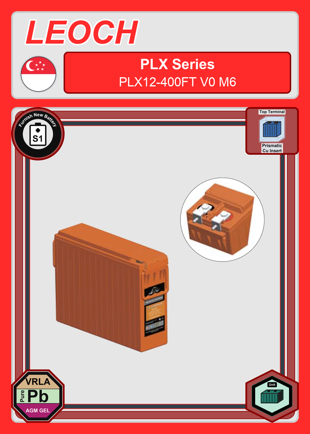 Furnish New Battery Leoch Battery PLX Series PLX12 400FT V0 M6