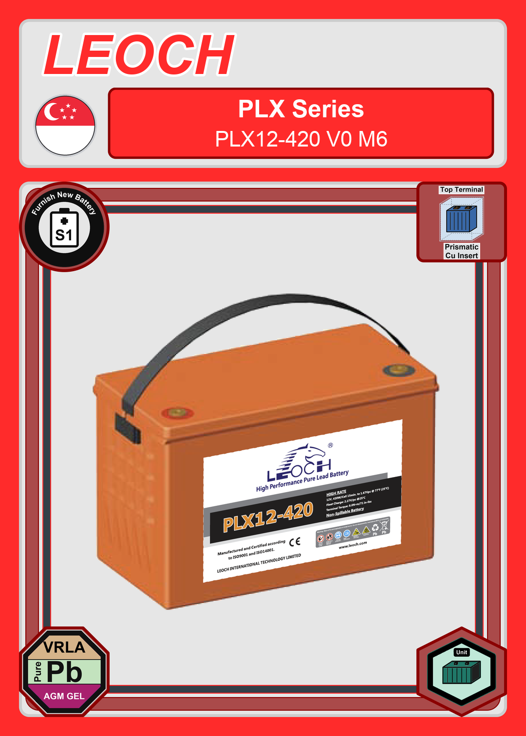 Furnish New Battery Leoch Battery PLX Series PLX12 420 V0 M6