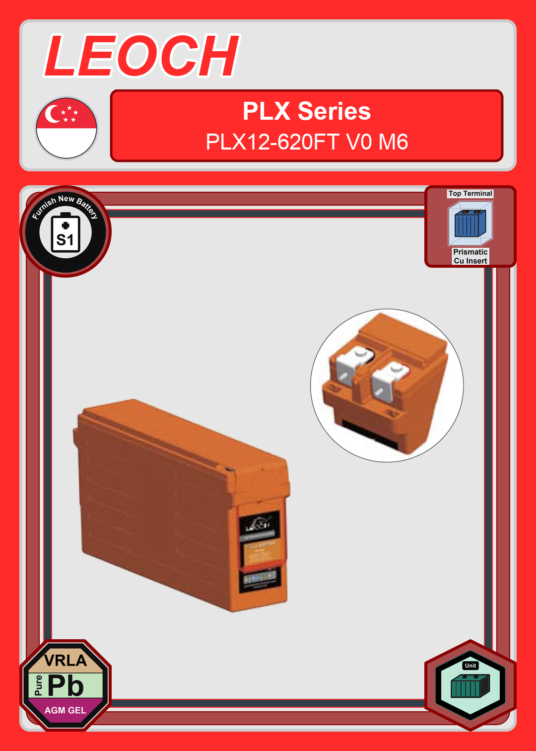 Furnish New Battery Leoch Battery PLX Series PLX12 620FT V0 M6