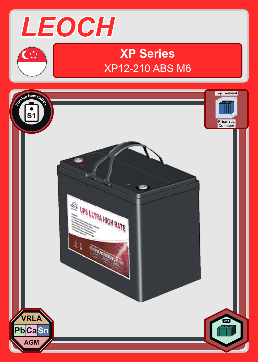 Furnish New Battery Leoch Battery XP Series XP12 210 ABS M6