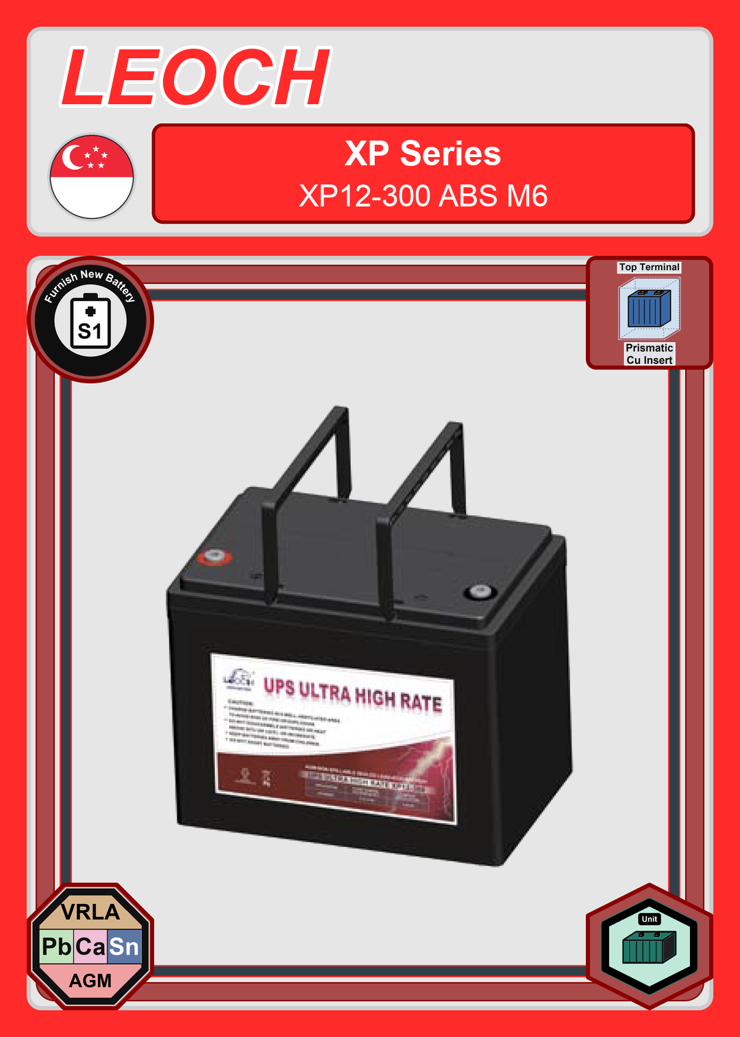 Furnish New Battery Leoch Battery XP Series XP12 300 ABS M6