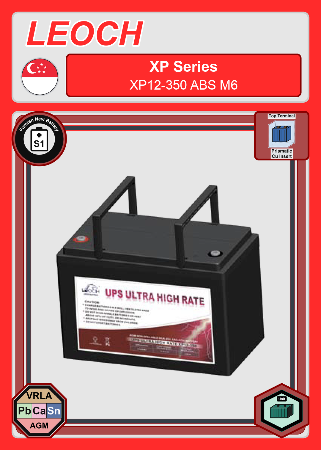 Furnish New Battery Leoch Battery XP Series XP12 350 ABS M6