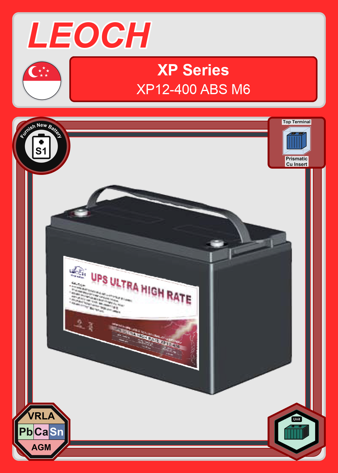 Furnish New Battery Leoch Battery XP Series XP12 400 ABS M6