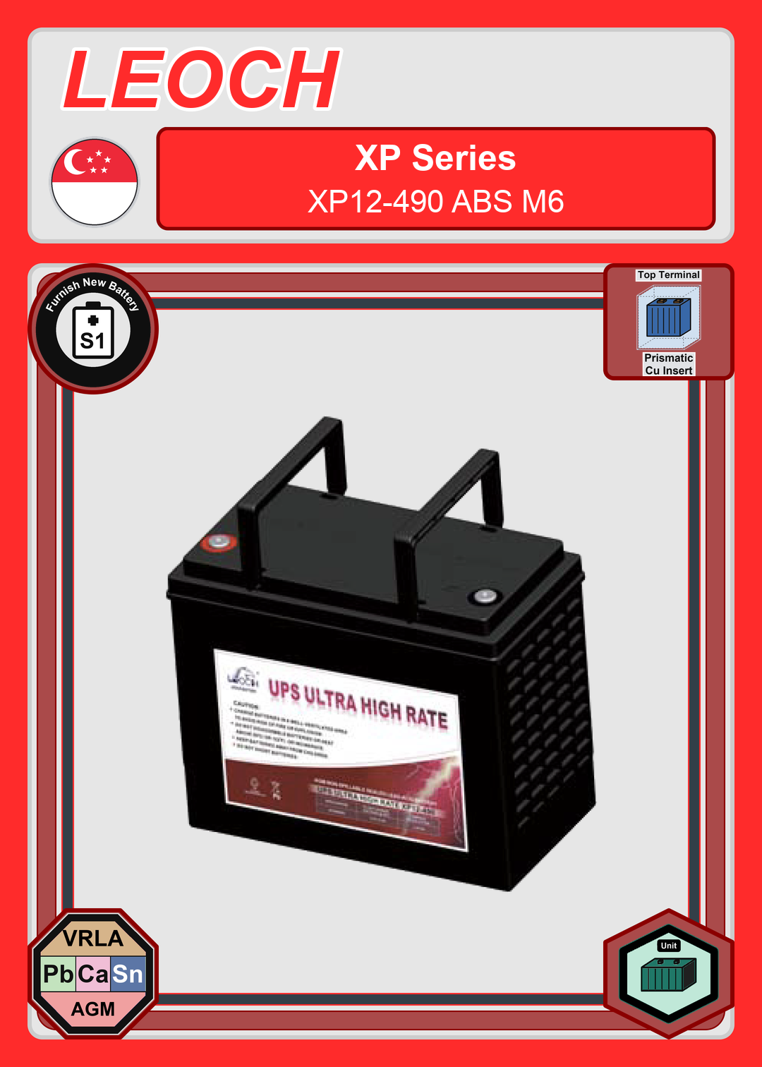 Furnish New Battery Leoch Battery XP Series XP12 490 ABS M6