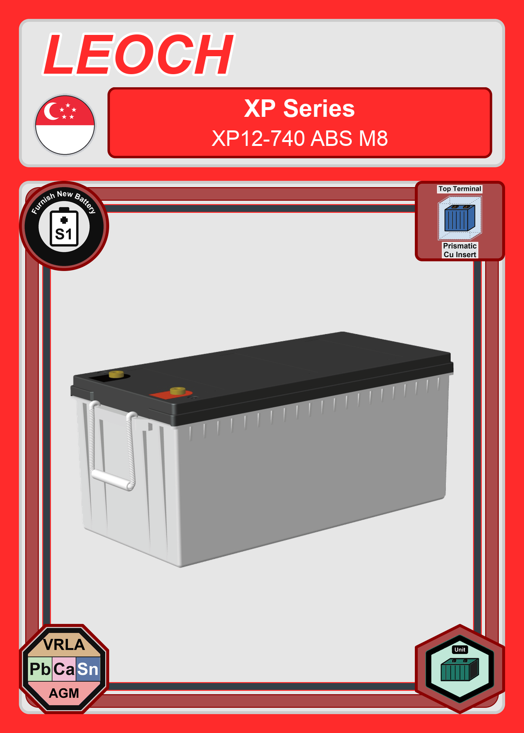 Furnish New Battery Leoch Battery XP Series XP12 740 ABS M8
