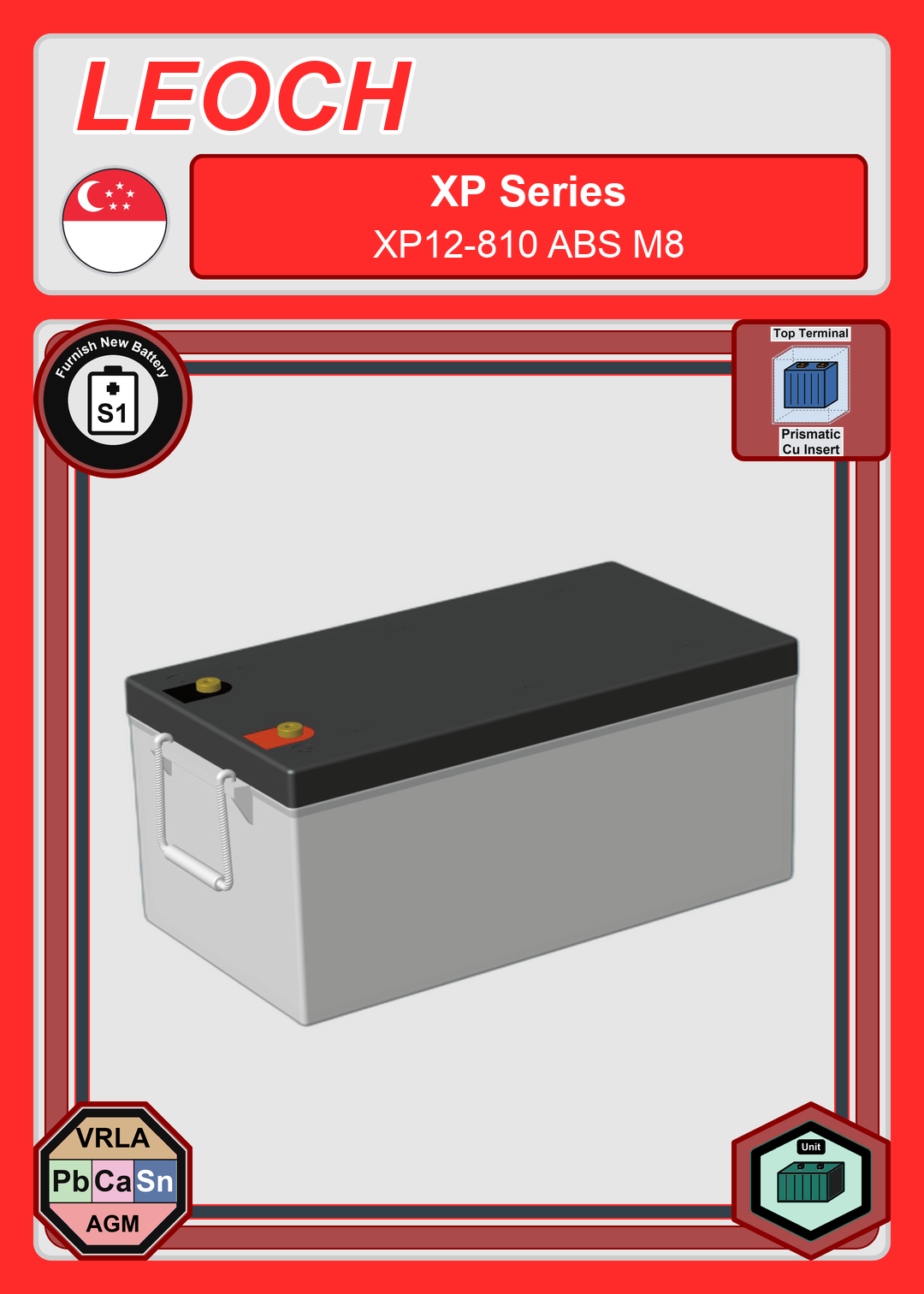 Furnish New Battery Leoch Battery XP Series XP12 810 ABS M8