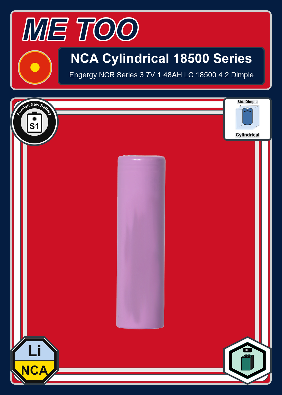 Furnish New Battery Me Too NCA Cylindrical 18500 Engergy NCR Series 3 7V 1 48AH LC 18500 4 2 Dimple