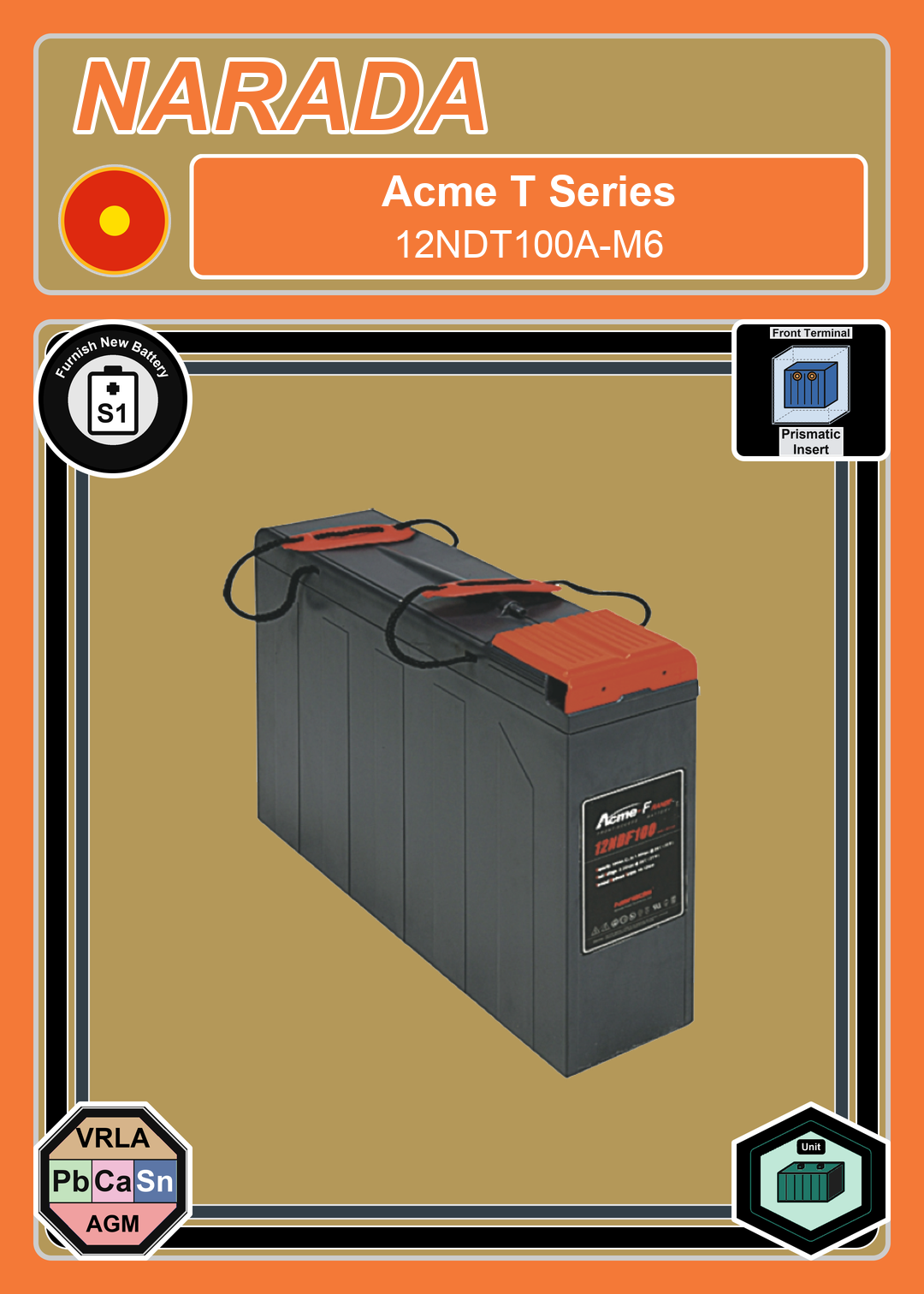 Furnish New Battery Narada Acme T Series 12NDT100A M6