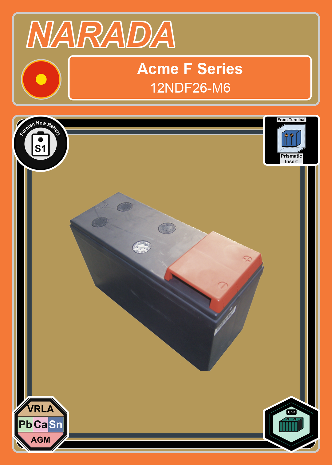 Furnish New Battery Narada Acme F Series 12NDF26 M6