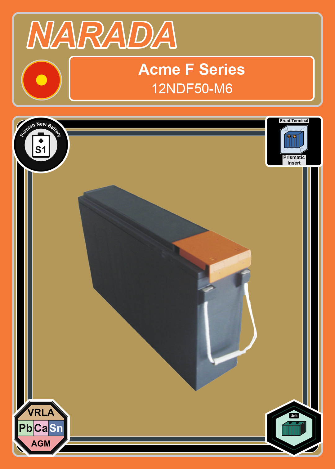 Furnish New Battery Narada Acme F Series 12NDF50 M6