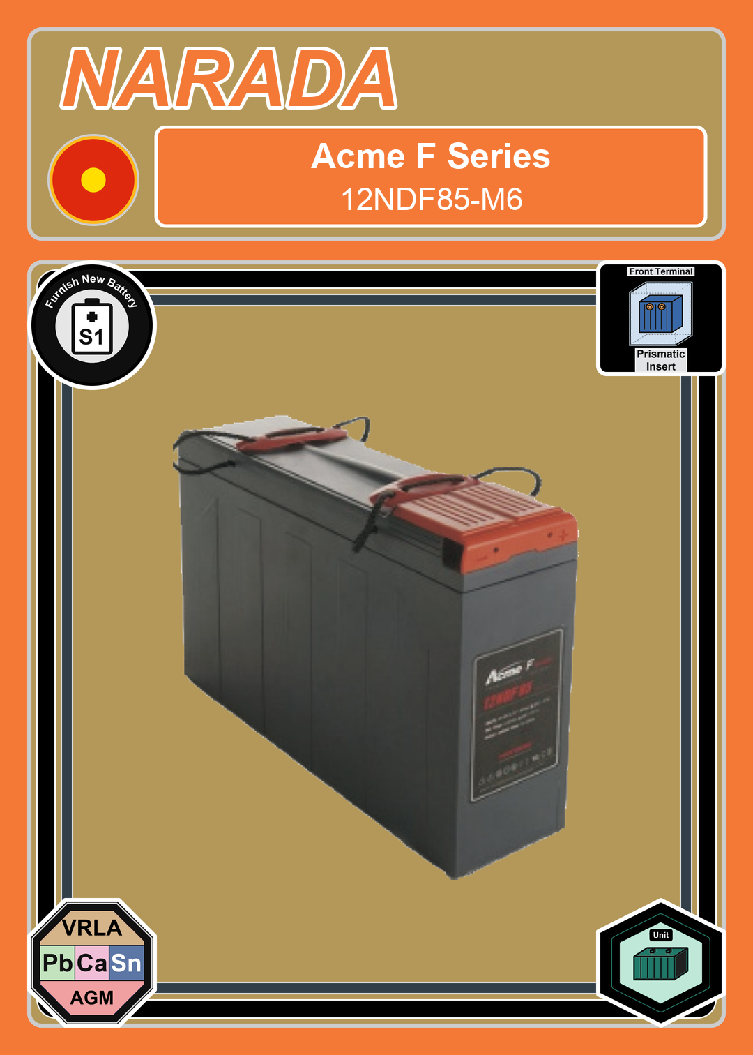 Furnish New Battery Narada Acme F Series 12NDF85 M6