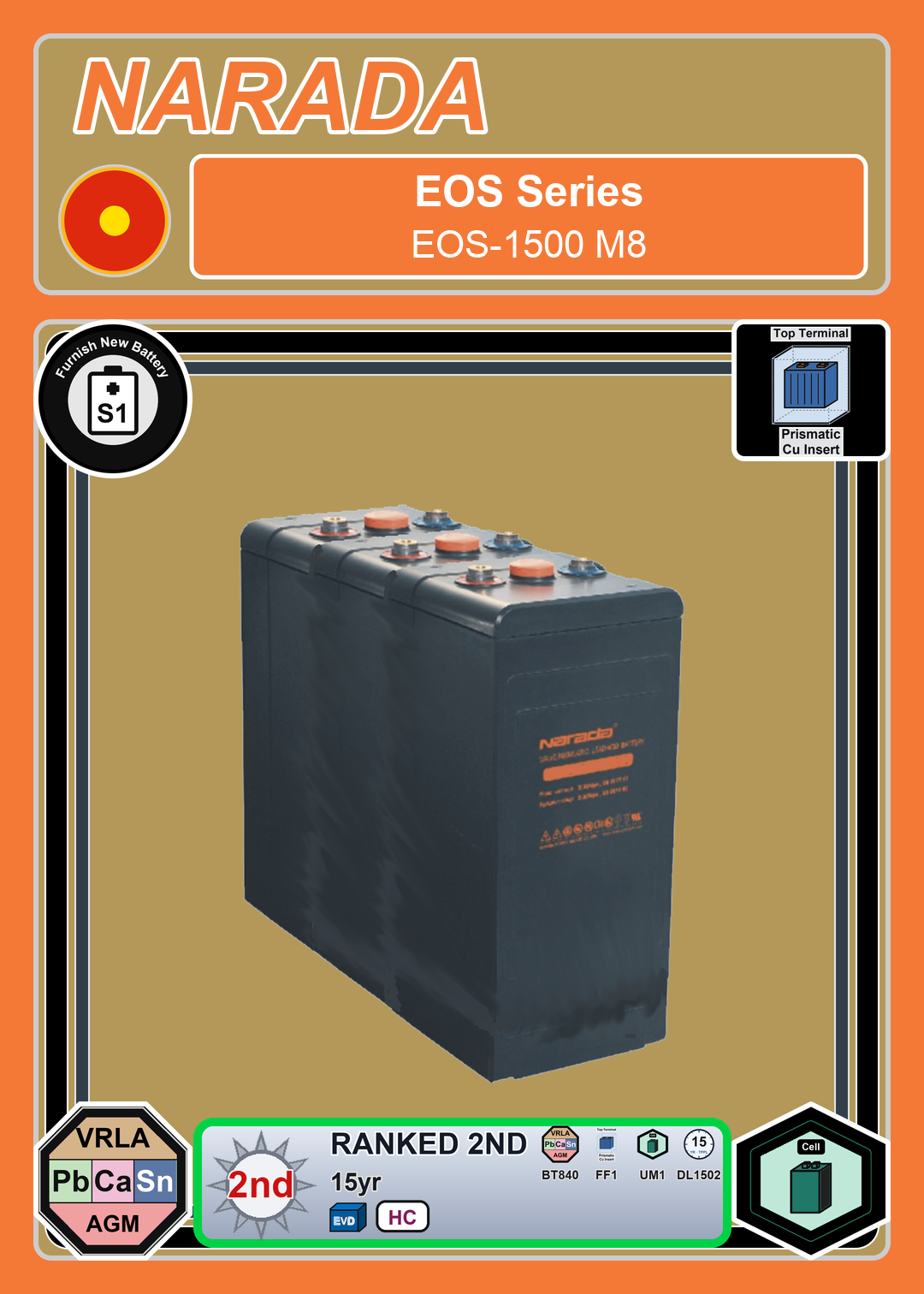 Furnish New Battery Narada EOS Series EOS 1500 M8