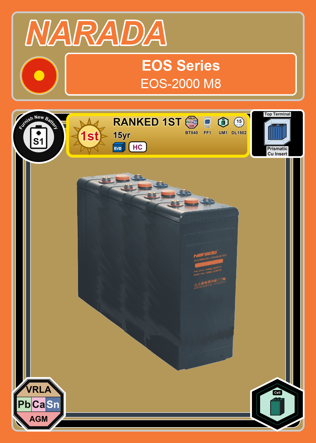 Furnish New Battery Narada EOS Series EOS 2000 M8