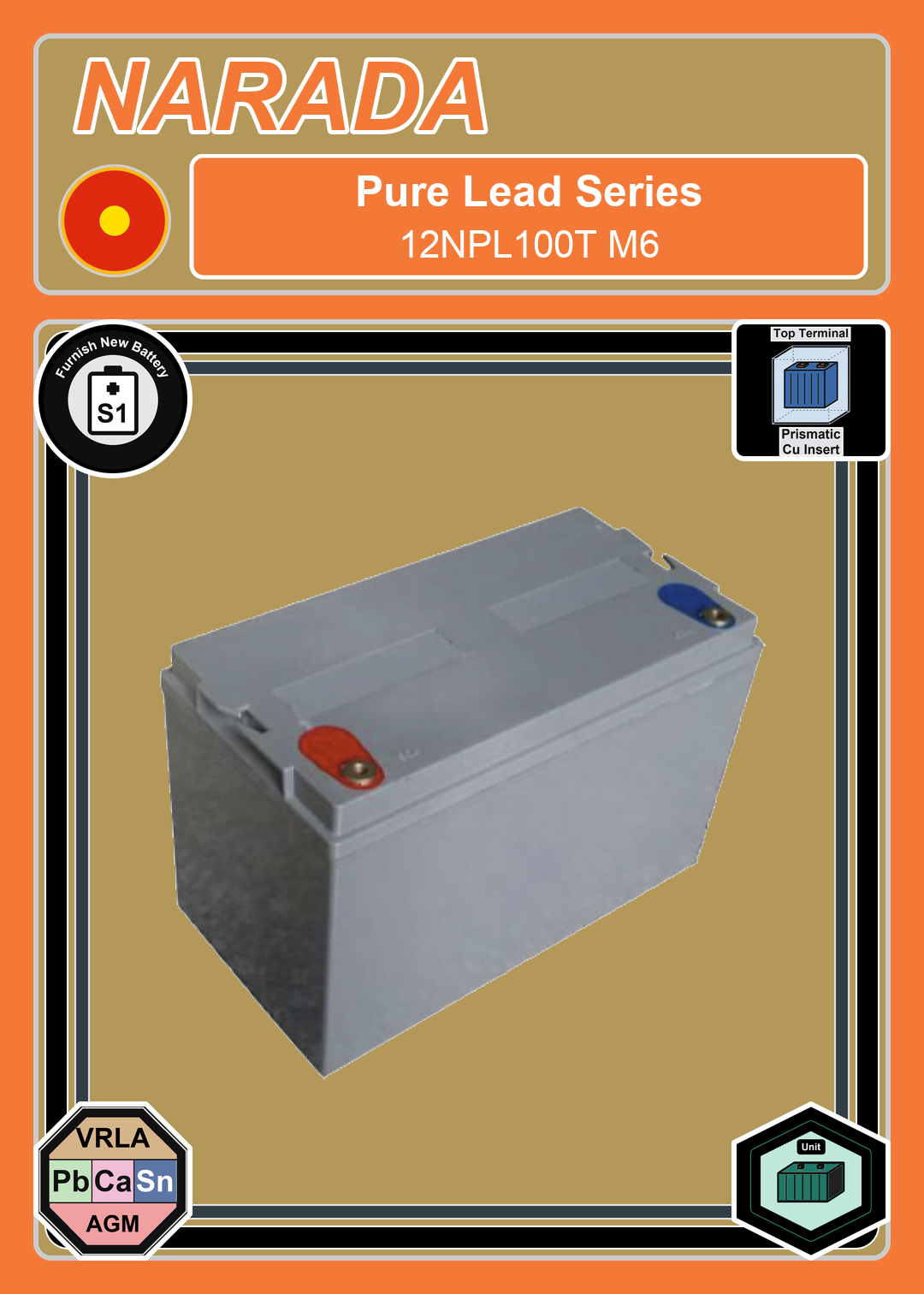 Furnish New Battery Narada Pure Lead Series 12NPL100T M6