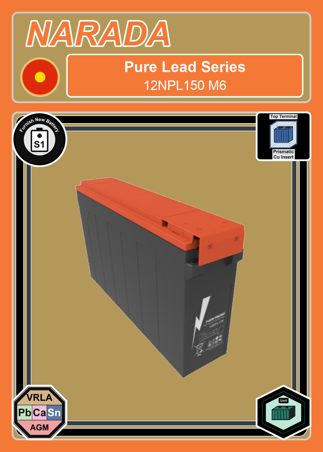 Furnish New Battery Narada Pure Lead Series 12NPL150 M6