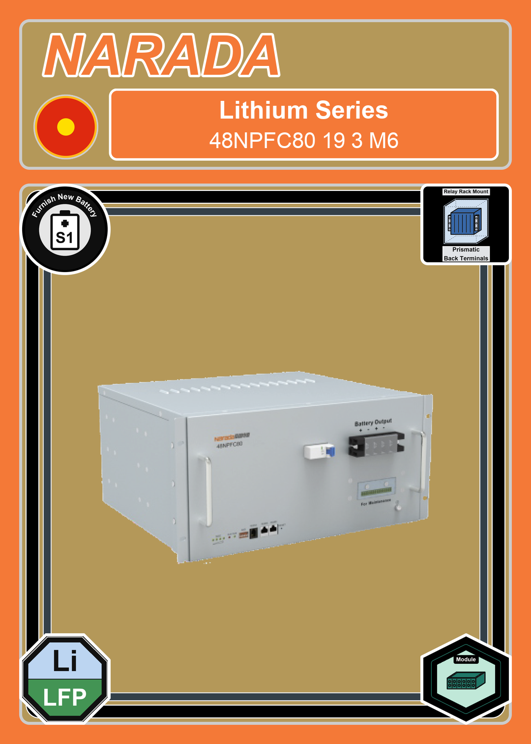 Furnish New Battery Narada Lithium Series 48NPFC80 19 3 M6