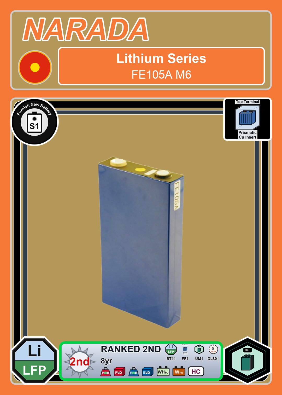 Furnish New Battery Narada Lithium Series FE105A M6