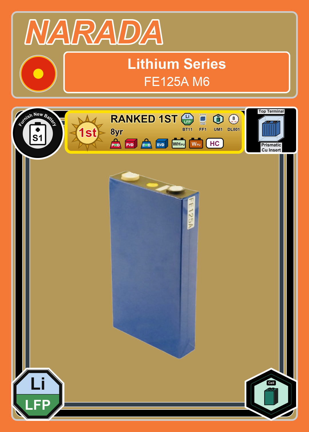 Furnish New Battery Narada Lithium Series FE125A M6