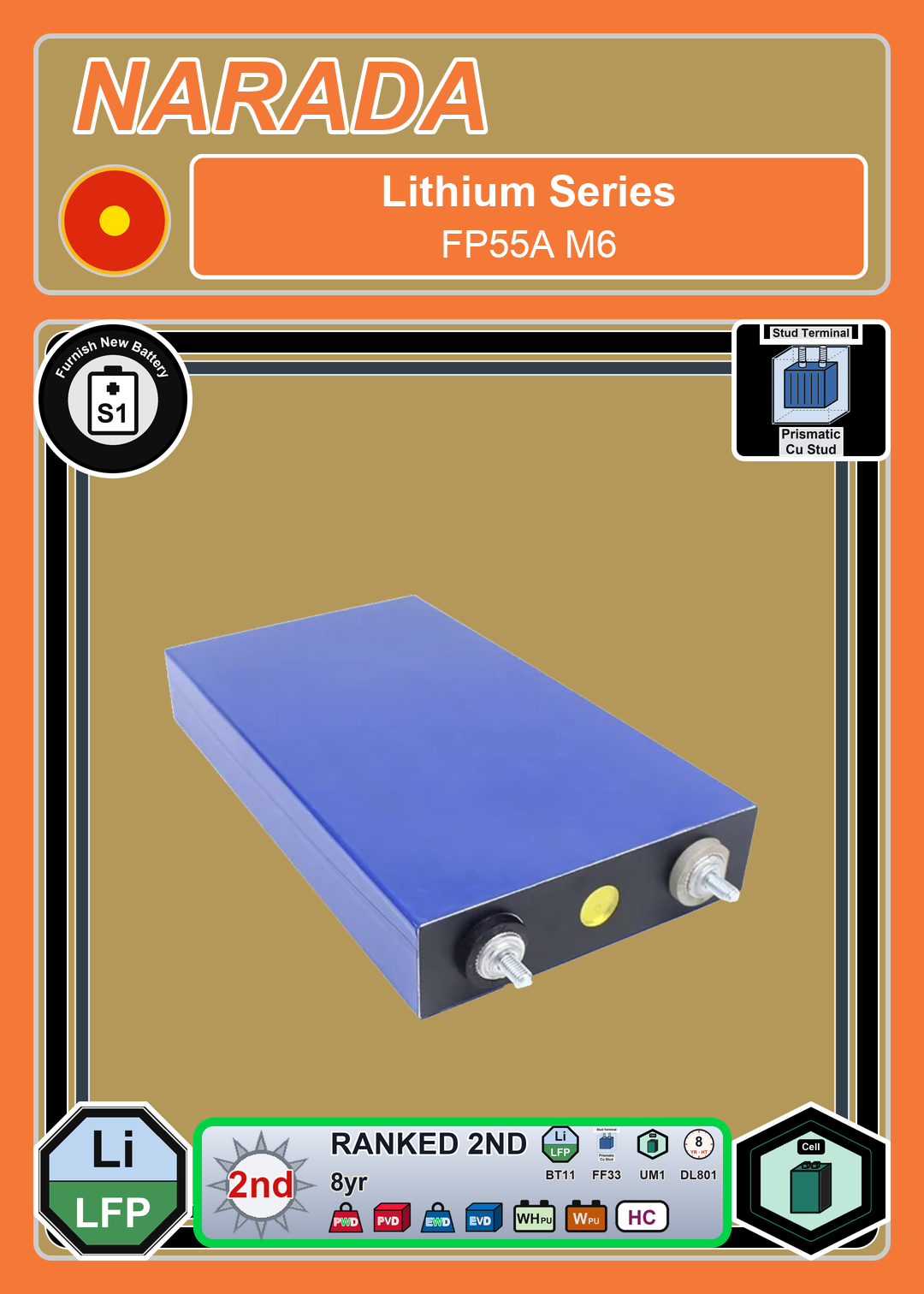 Furnish New Battery Narada Lithium Series FP55A M6