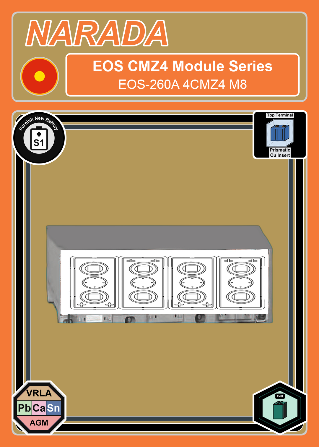 Furnish New Battery Narada CMZ4 Module Series EOS 260A 4CMZ4 M8