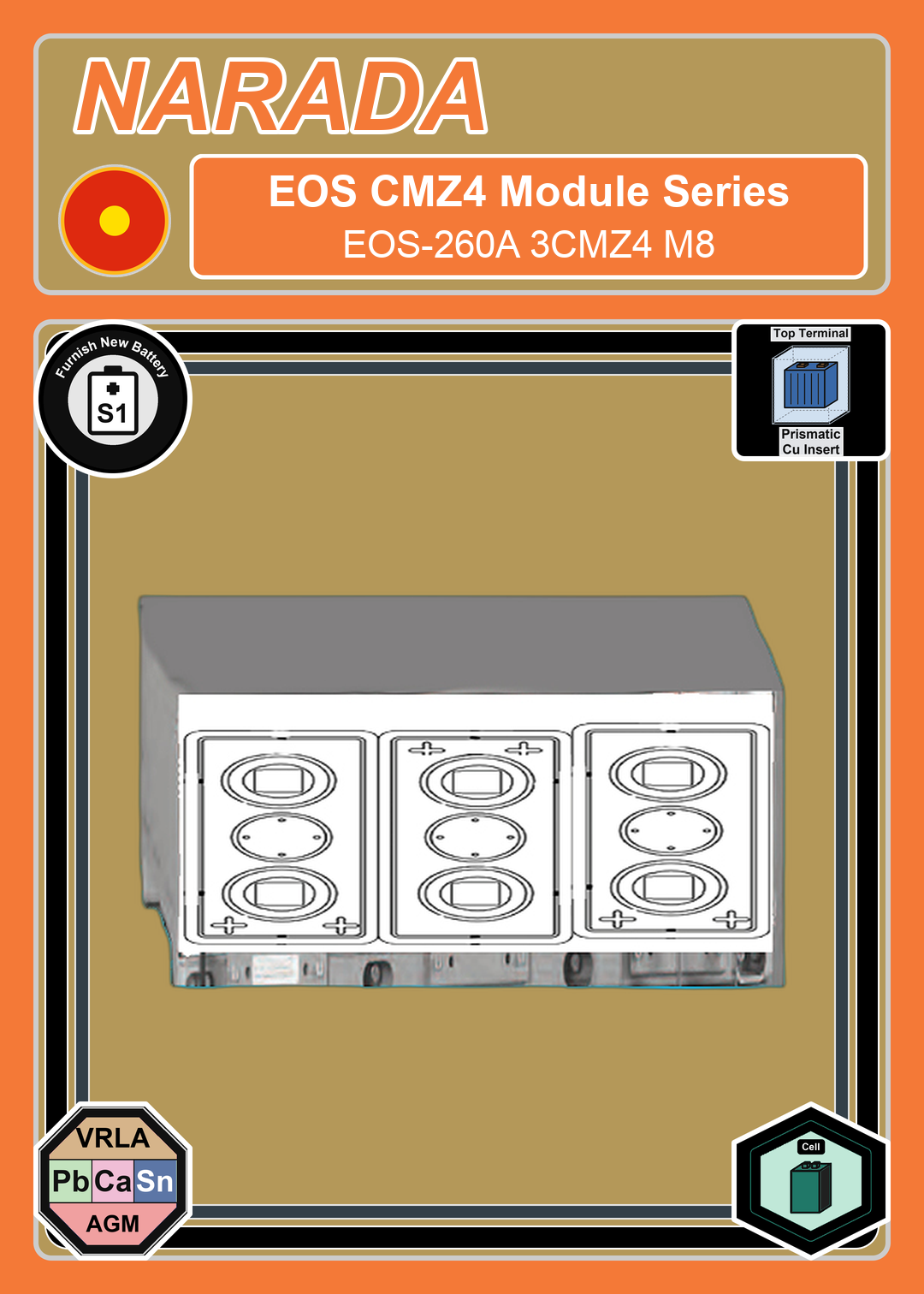 Furnish New Battery Narada CMZ4 Module Series EOS 260A 3CMZ4 M8