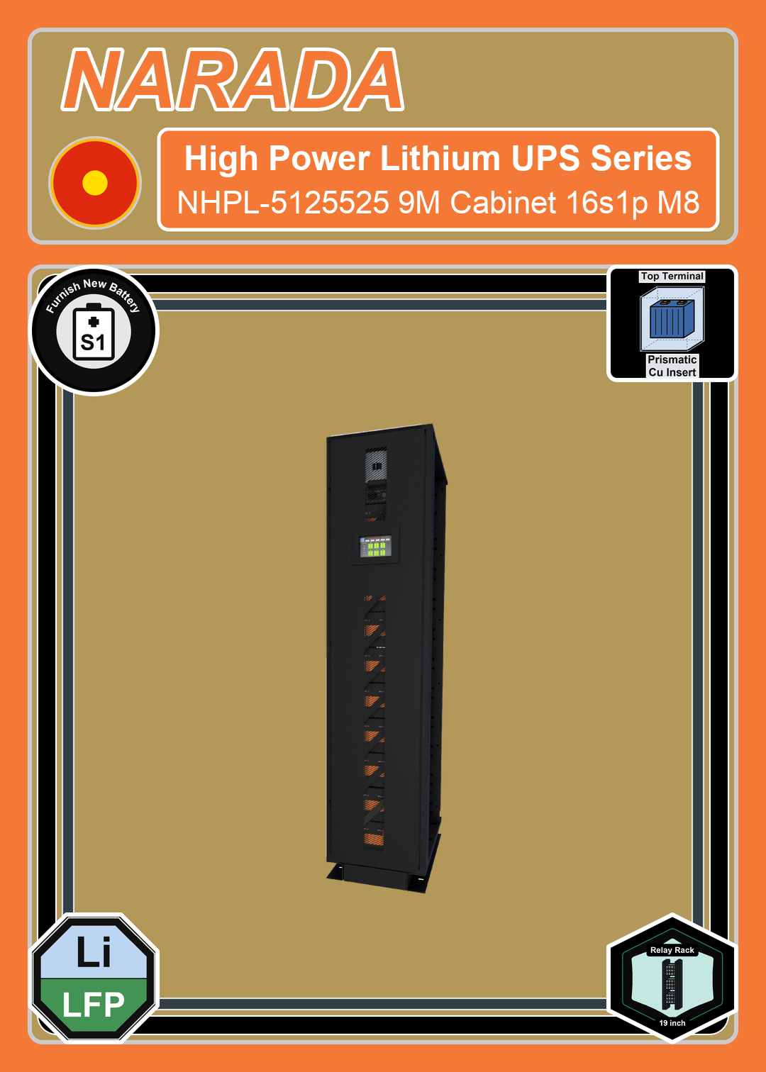 Furnish New Battery Narada High Power Lithium UPS Series NHPL 5125525 9M Cabinet 16s1p M8