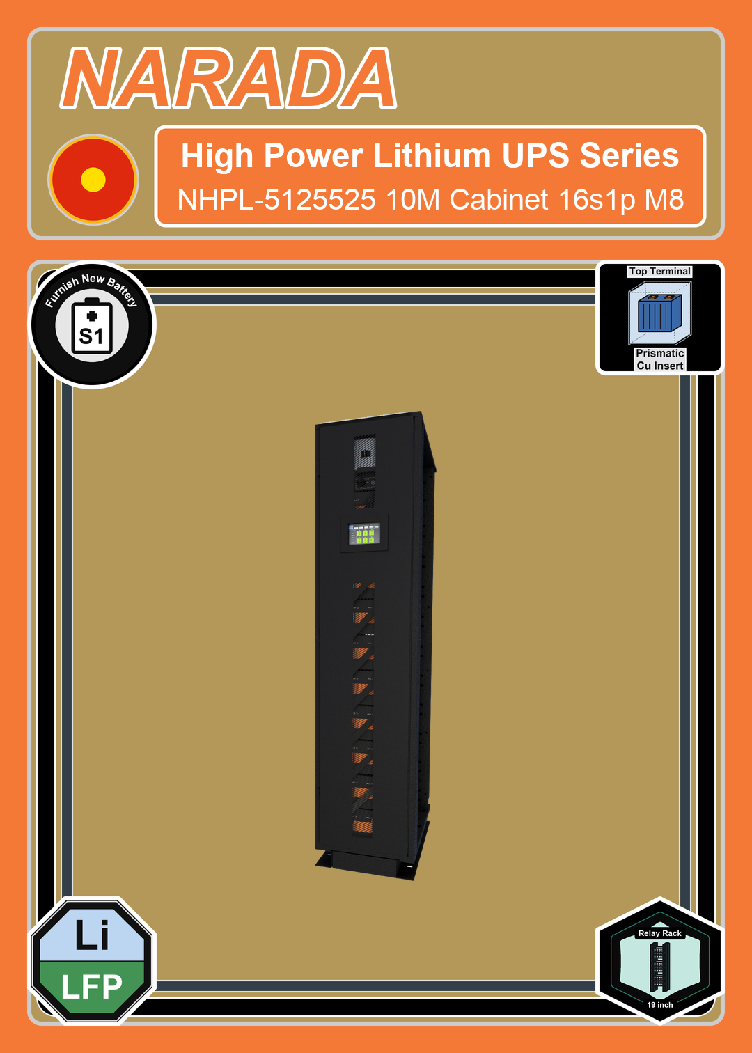 Furnish New Battery Narada High Power Lithium UPS Series NHPL 5125525 10M Cabinet 16s1p M8