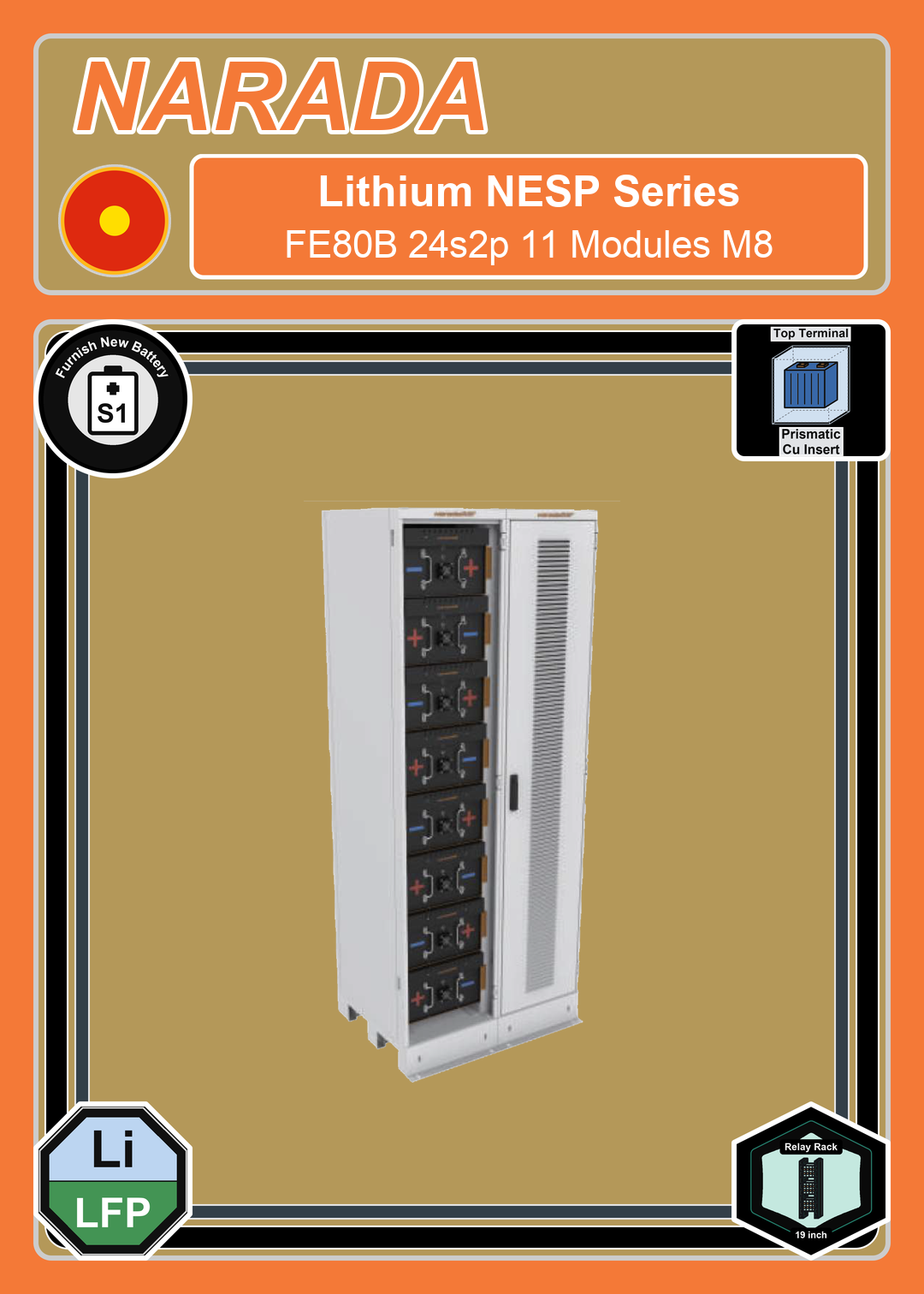 Furnish New Battery Narada Lithium NESP Series FE80B 24s2p 11 Modules M8