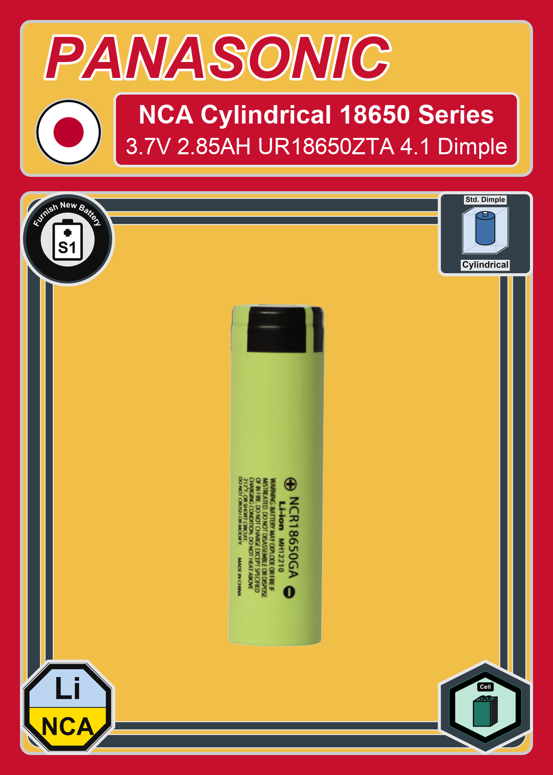 Furnish New Battery Panasonic NCA Cylindrical 18650 Energy NCR Series 3 7V 2 85AH UR18650ZTA 4 1 Dimple