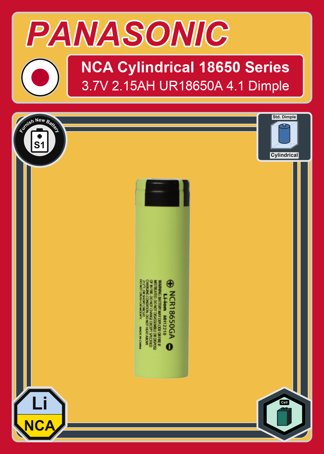 Furnish New Battery Panasonic NCA Cylindrical 18650 Energy NCR Series 3 7V 2 15AH UR18650A 4 1 Dimple