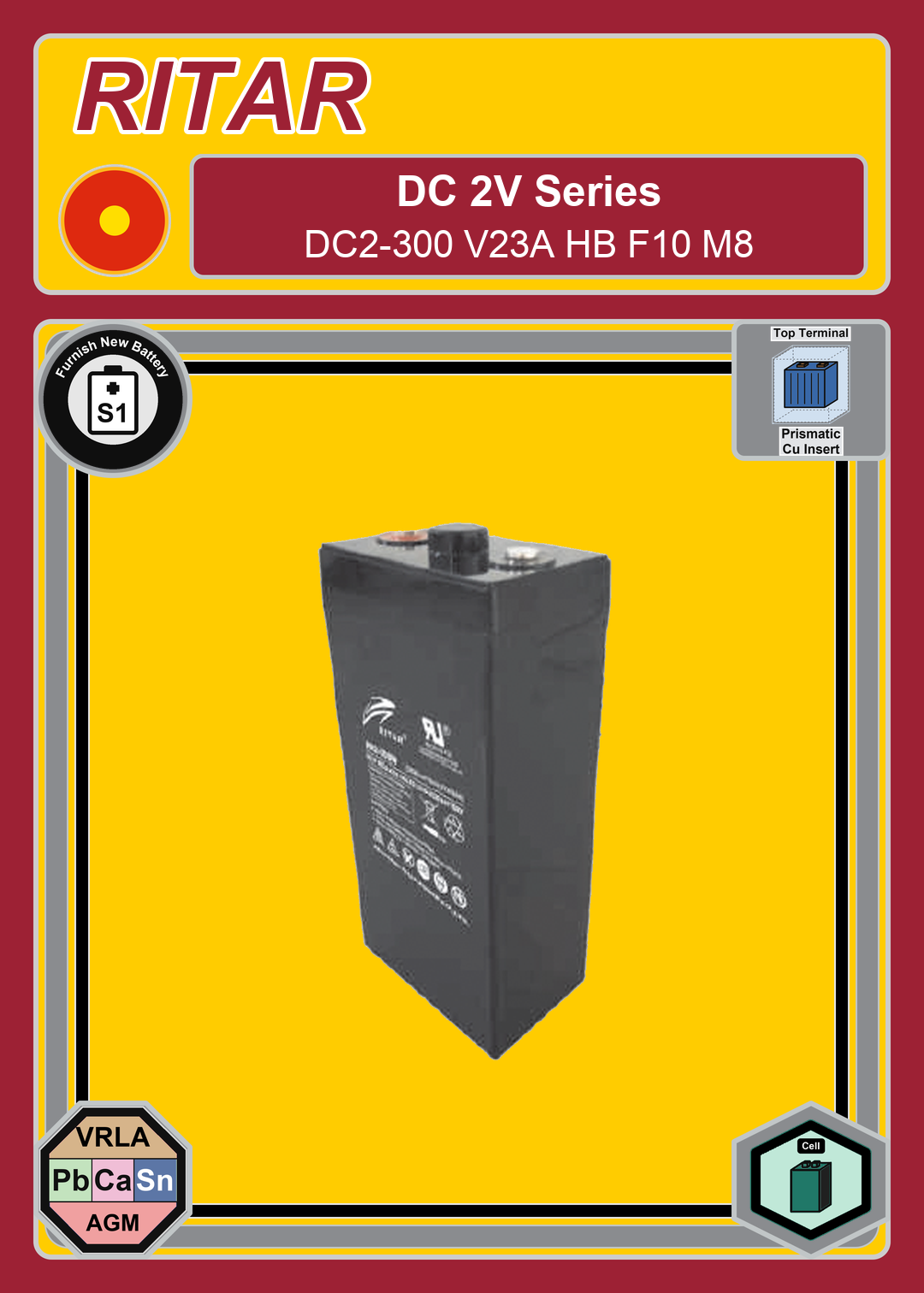 Furnish New Battery Ritar DC Series DC2 300 V23A HB F10 M8