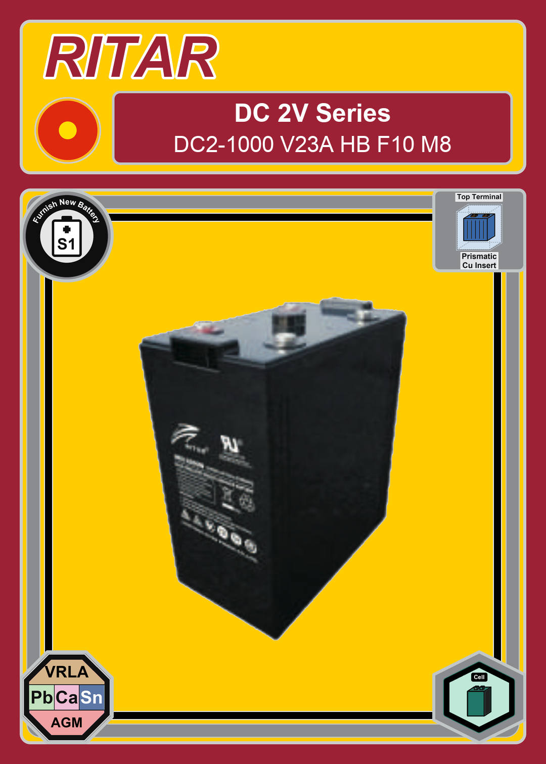 Furnish New Battery Ritar DC Series DC2 1000 V23A HB F10 M8