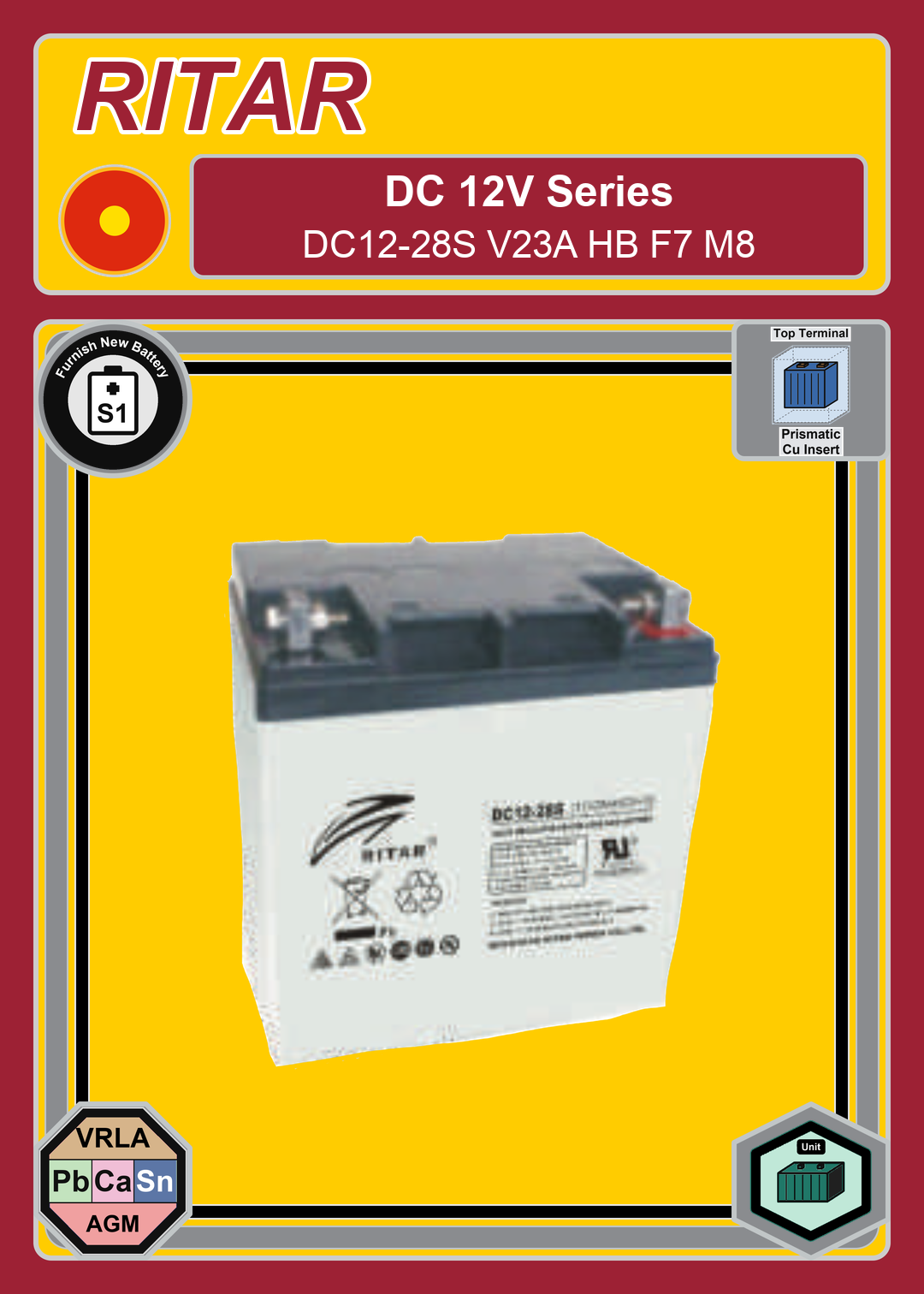 Furnish New Battery Ritar DC Series DC12 28S V23A HB F7 M8