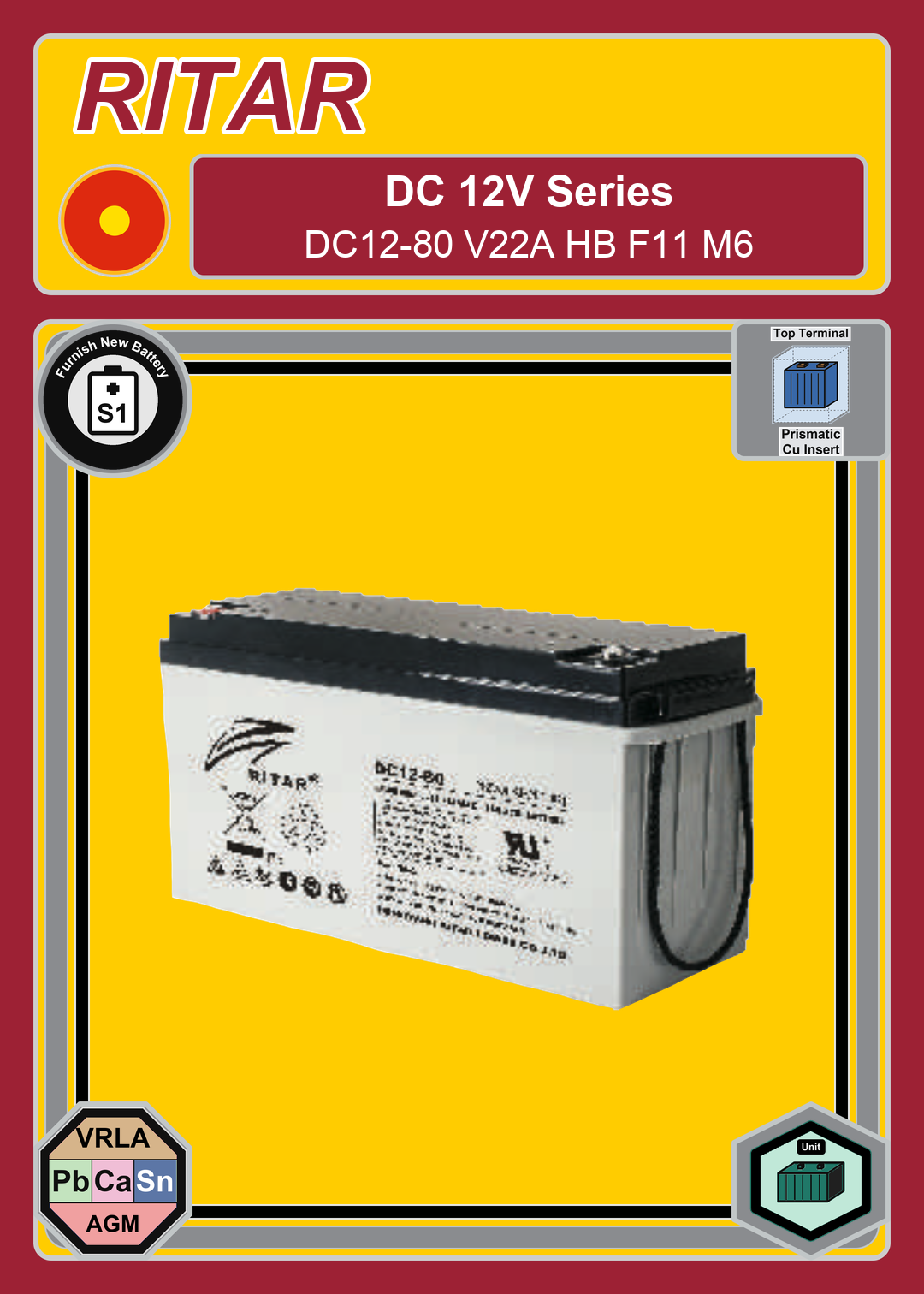 Furnish New Battery Ritar DC Series DC12 80 V22A HB F11 M6