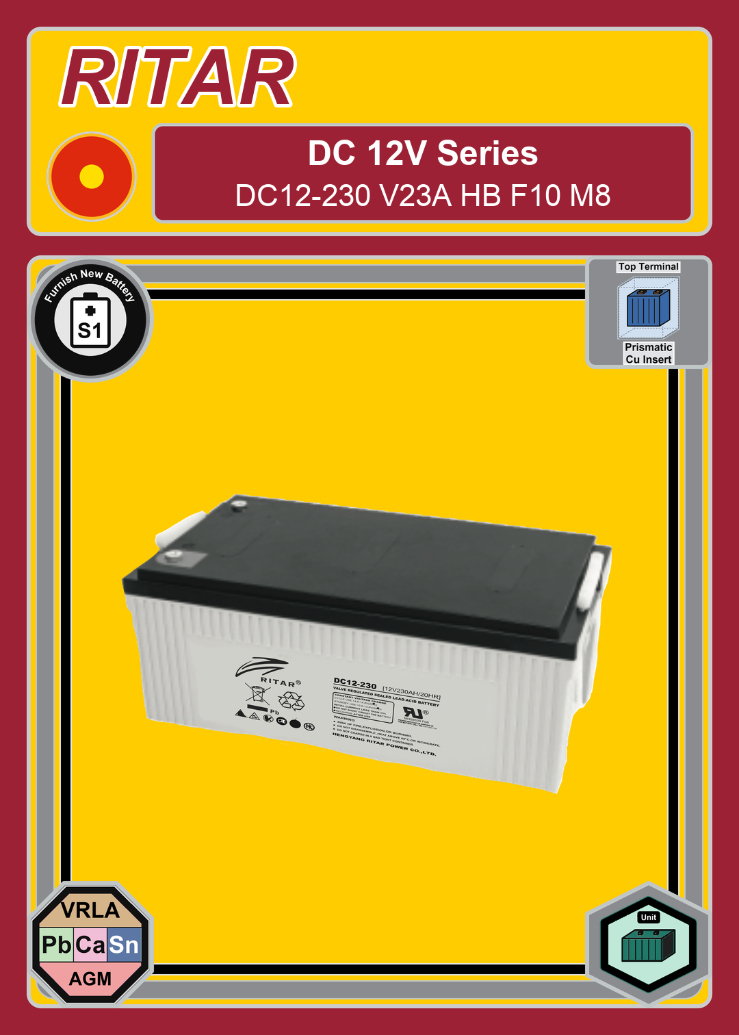 Furnish New Battery Ritar DC Series DC12 230 V23A HB F10 M8