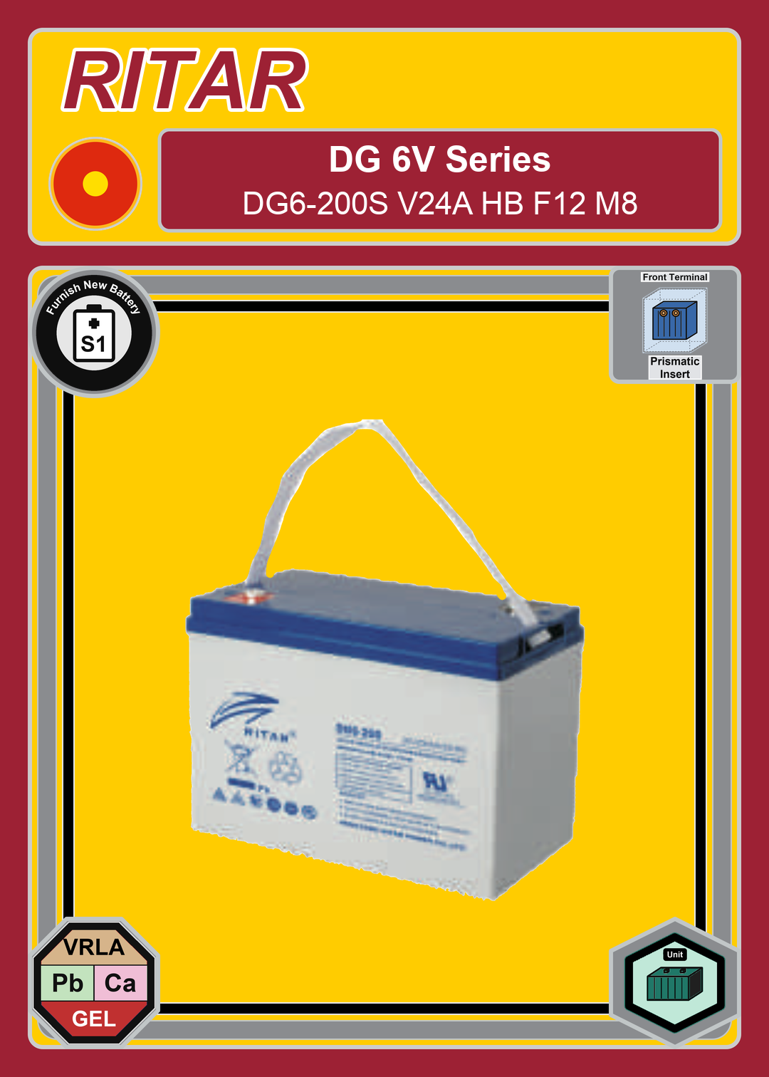 Furnish New Battery Ritar DG Series DG6 200S V24A HB F12 M8