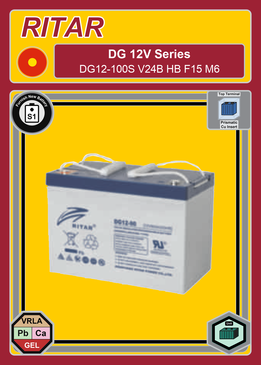 Furnish New Battery Ritar DG Series DG12 100S V24B HB F15 M6