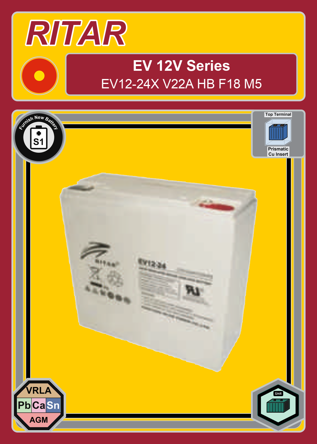 Furnish New Battery Ritar EV Series EV12 24X V22A HB F18 M5