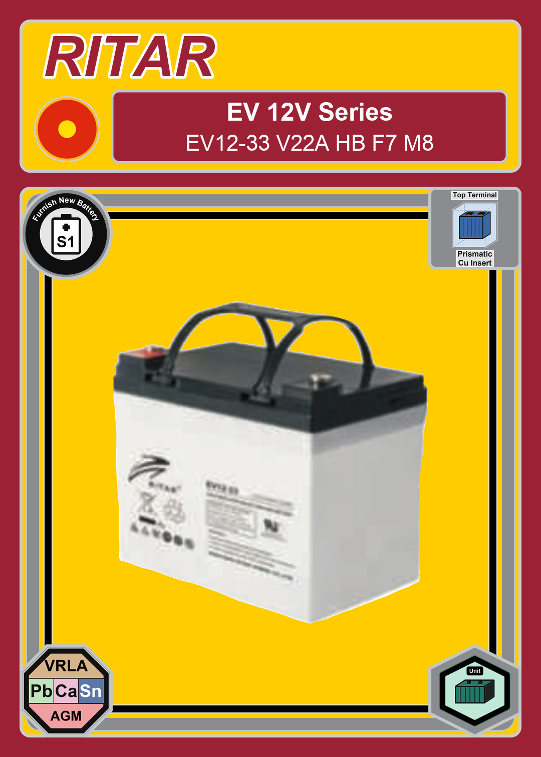 Furnish New Battery Ritar EV Series EV12 33 V22A HB F7 M8